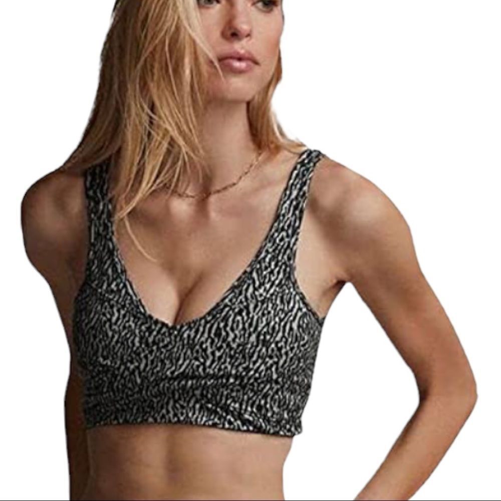 Varley Kellam Bra Textured Grain Grey Black Sports Bra Medium
